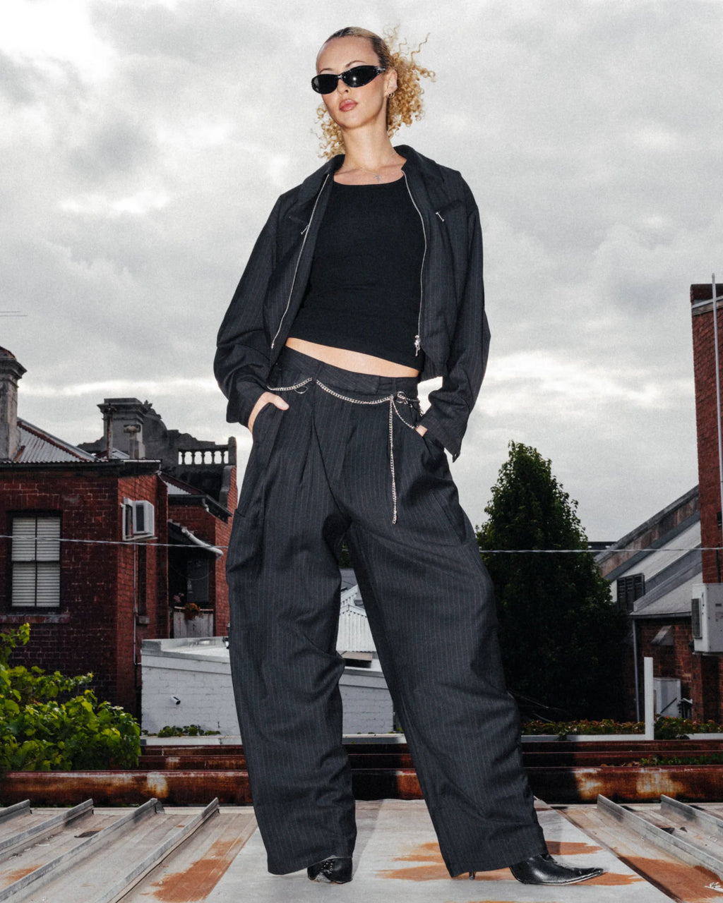 Pinstripe trouser - black
