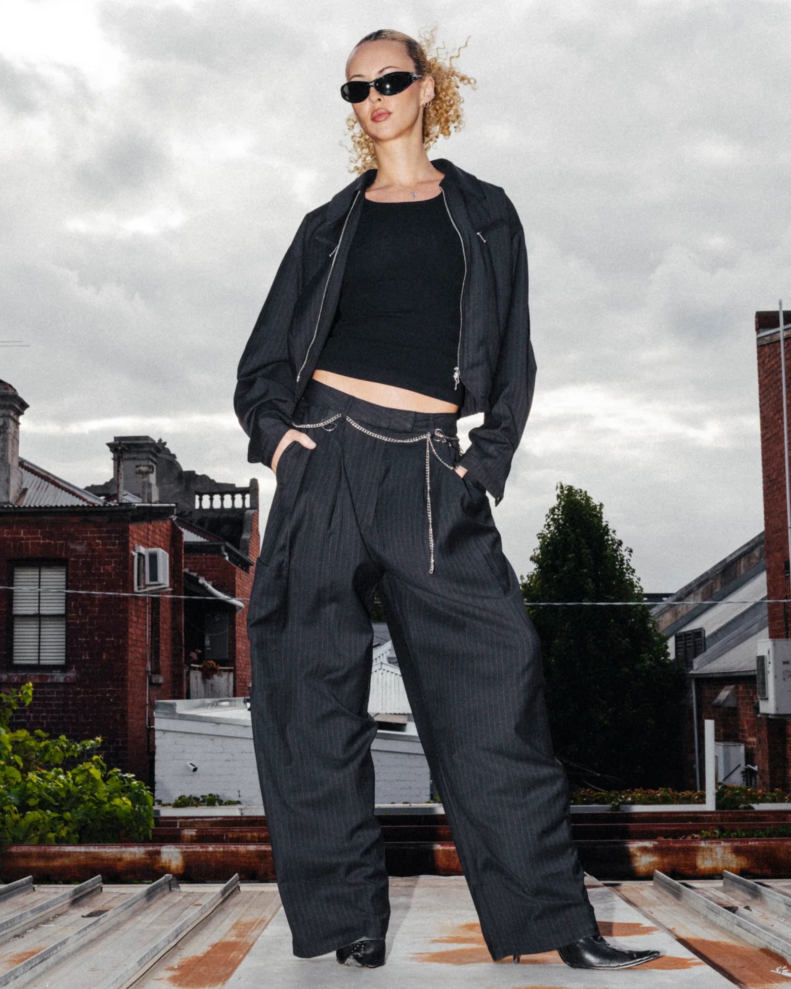 Pinstripe trouser - black