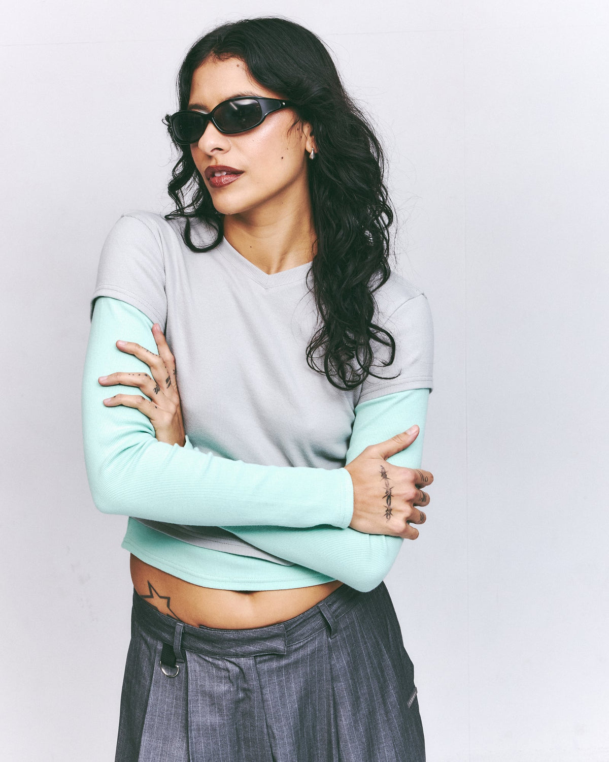 Tea Break Tee ~ mint/grey