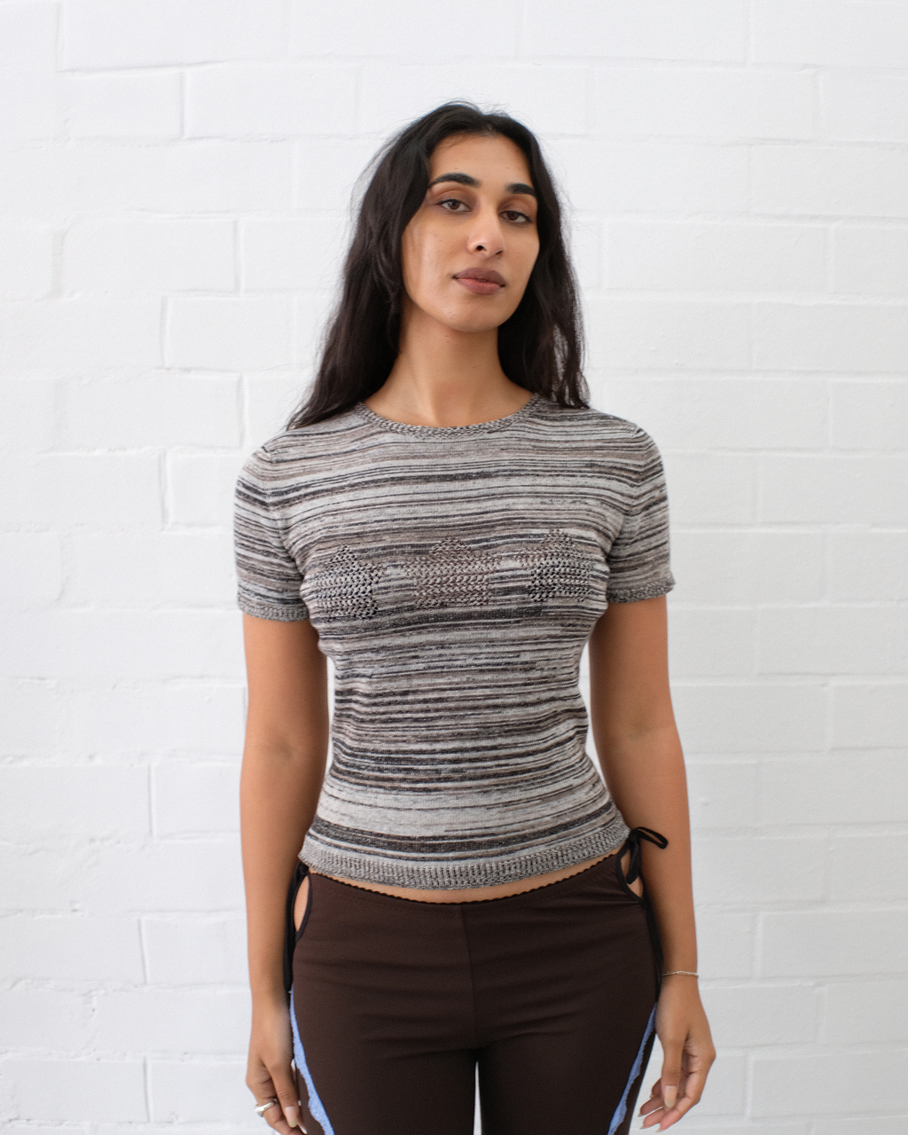 Stars Openwork Baby Tee - Grey