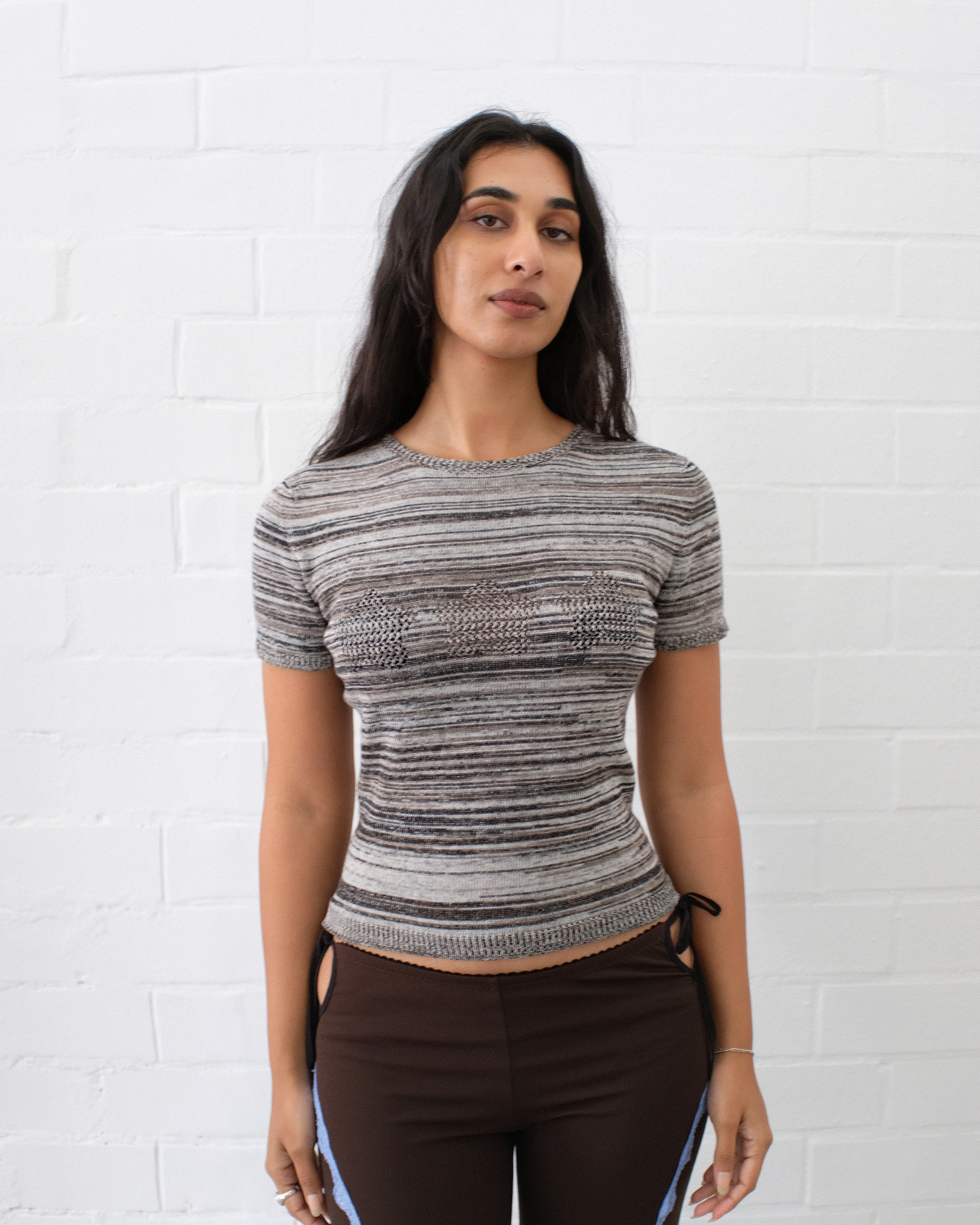 Stars Openwork Baby Tee - Grey