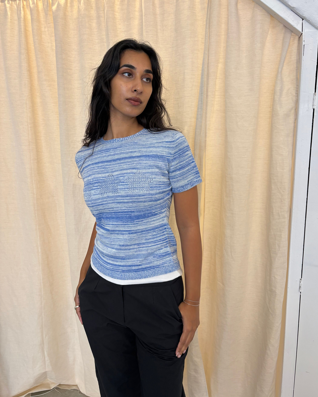 Stars Openwork Baby Tee - Blue