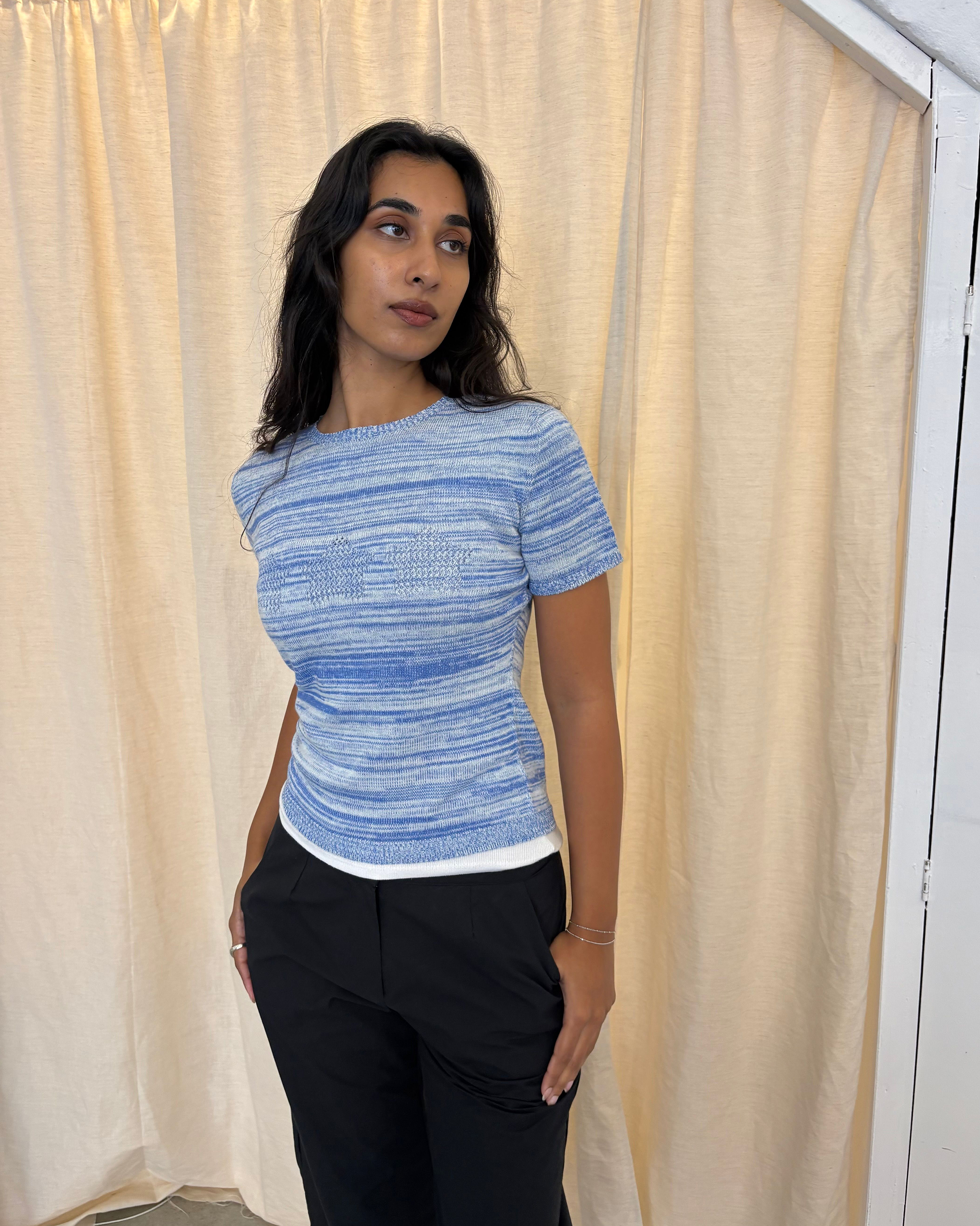Stars Openwork Baby Tee - Blue