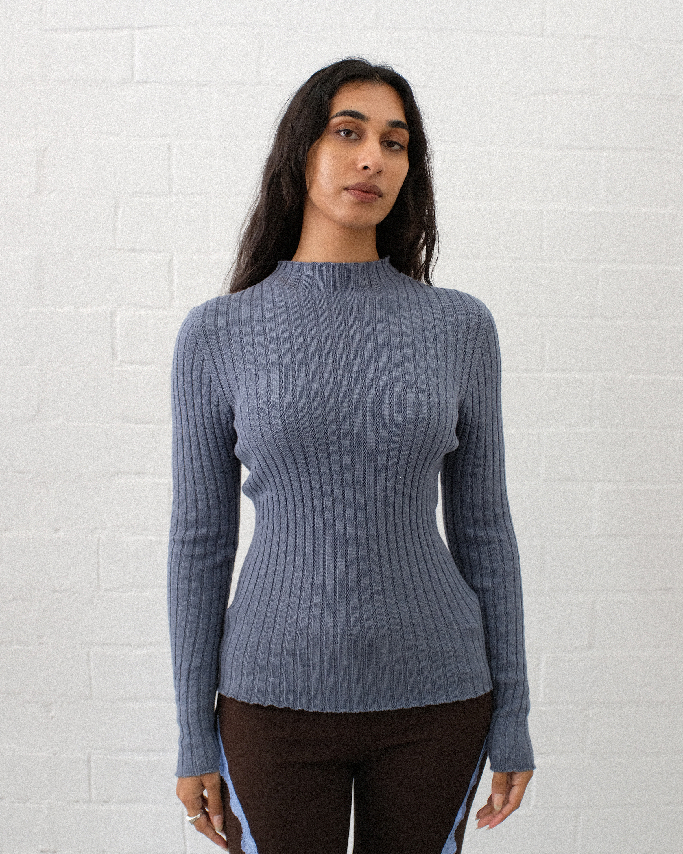 Ribbed Mock Neck - Denim
