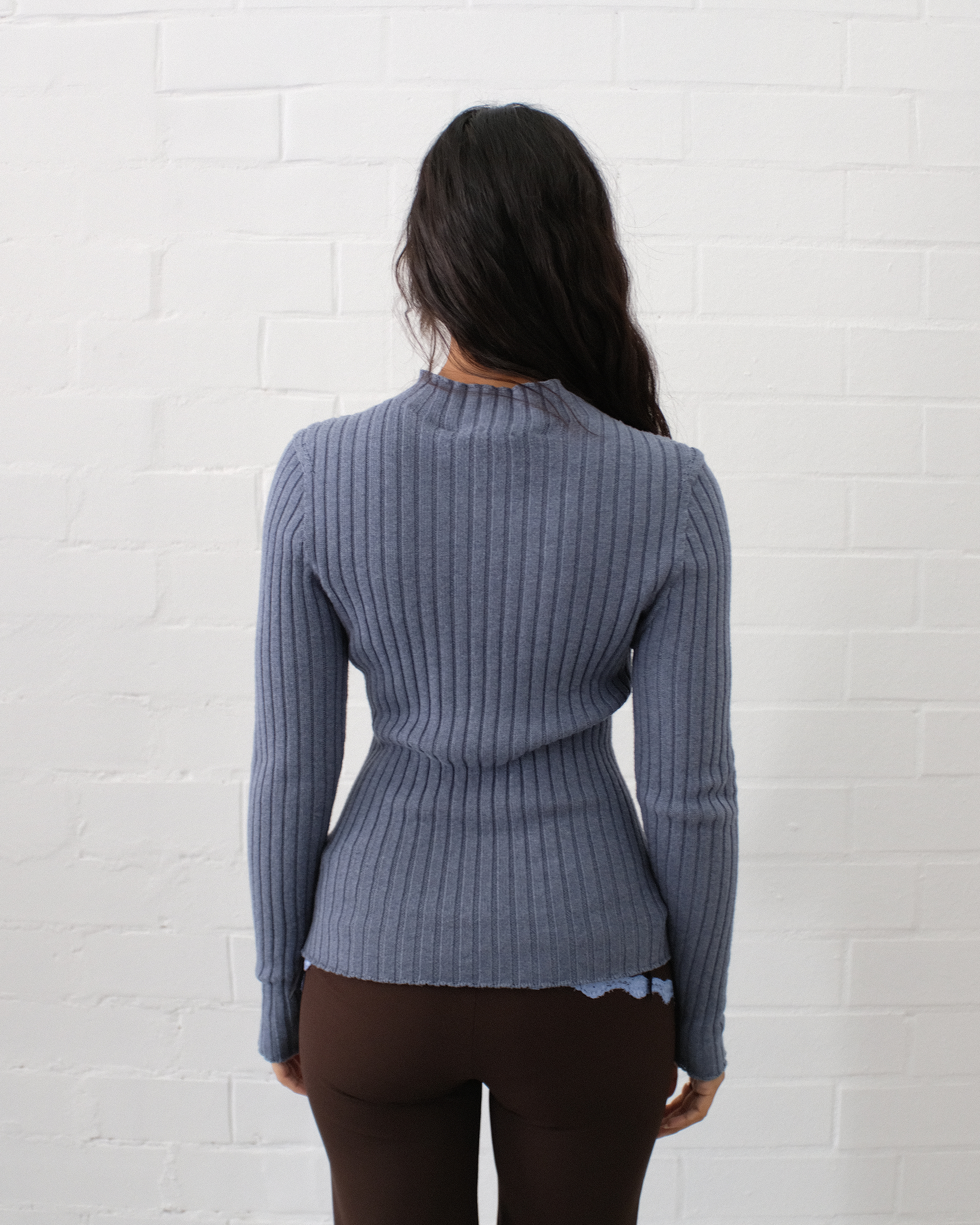 Ribbed Mock Neck - Denim