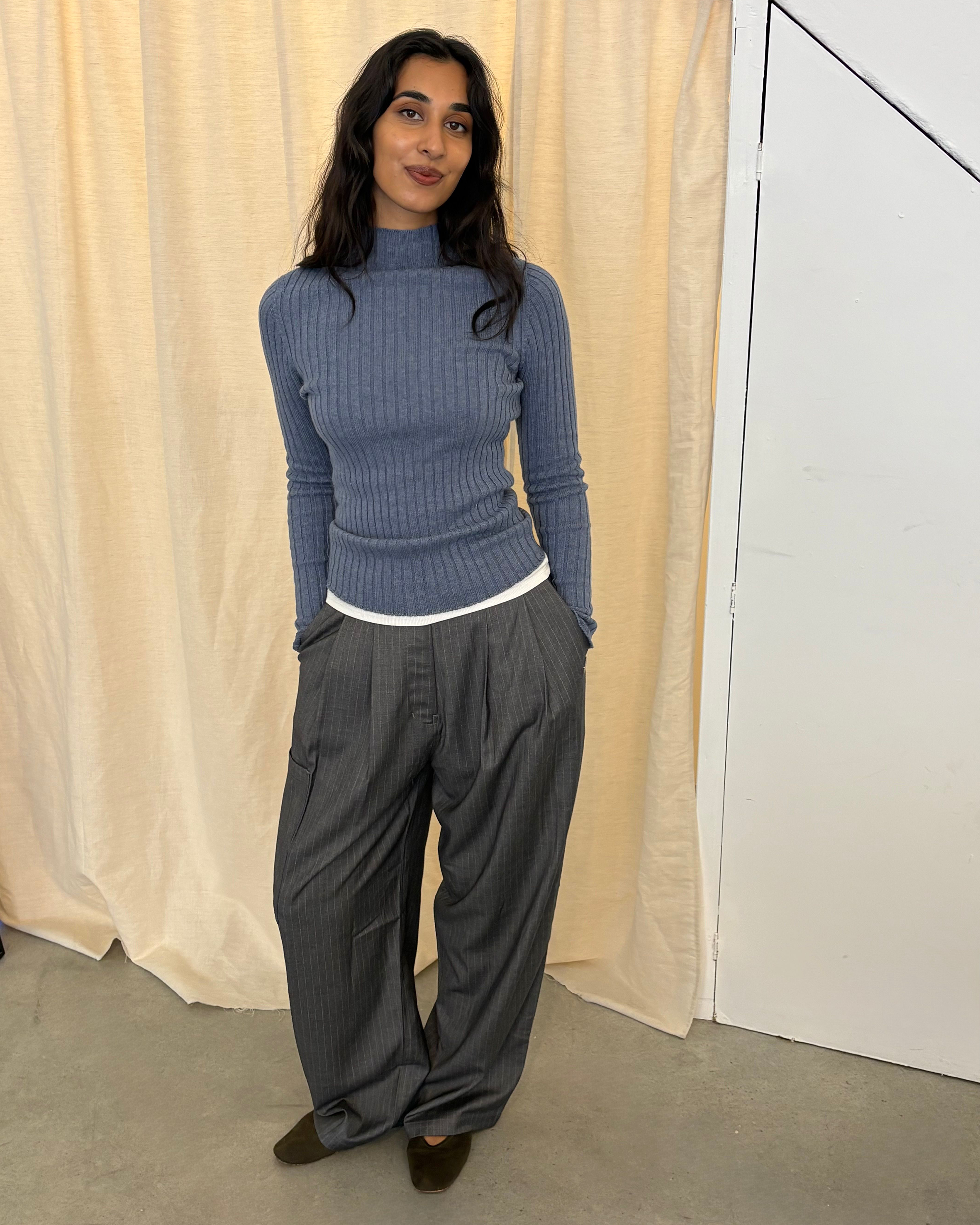 Ribbed Mock Neck - Denim