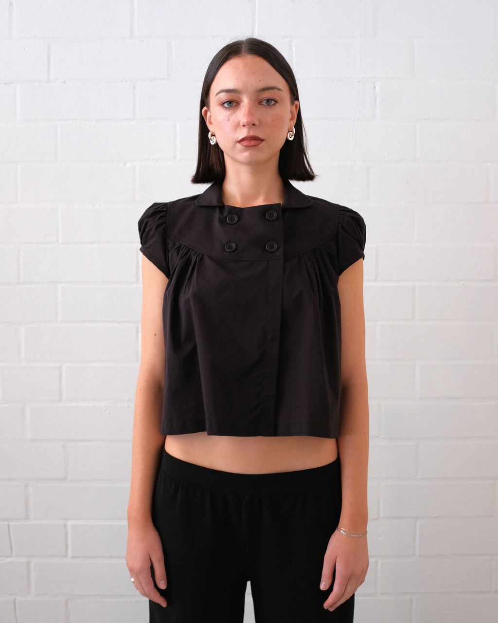 Baby Button Top - Black