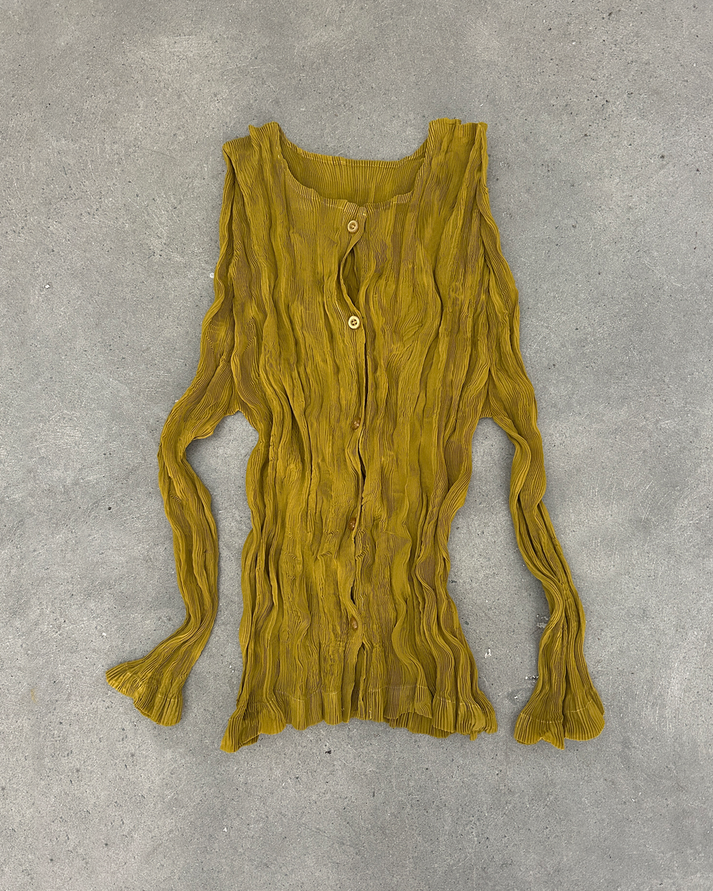Micro Pleat Button Top - Chartreuse