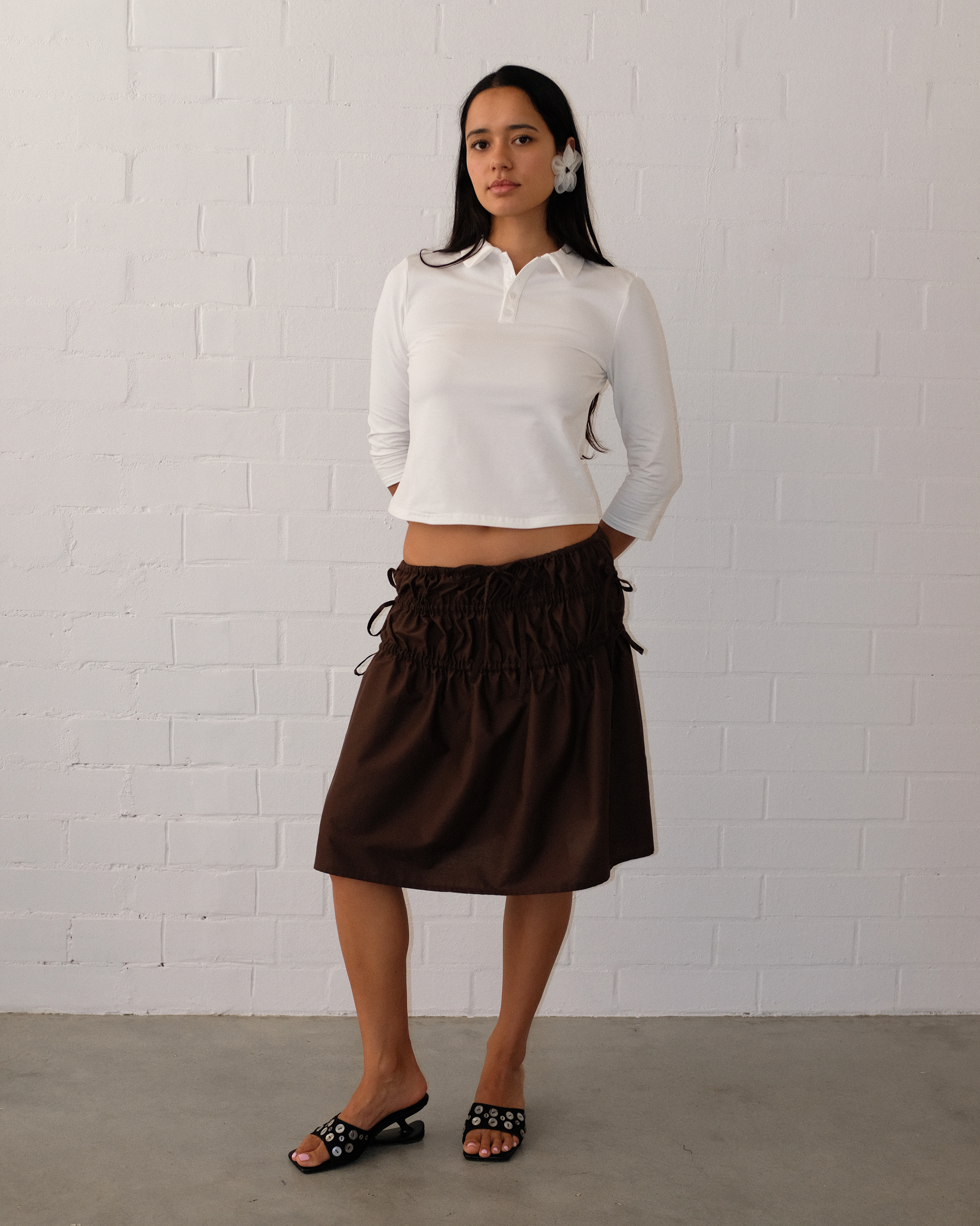 Ruched Midi Skirt - Mocha