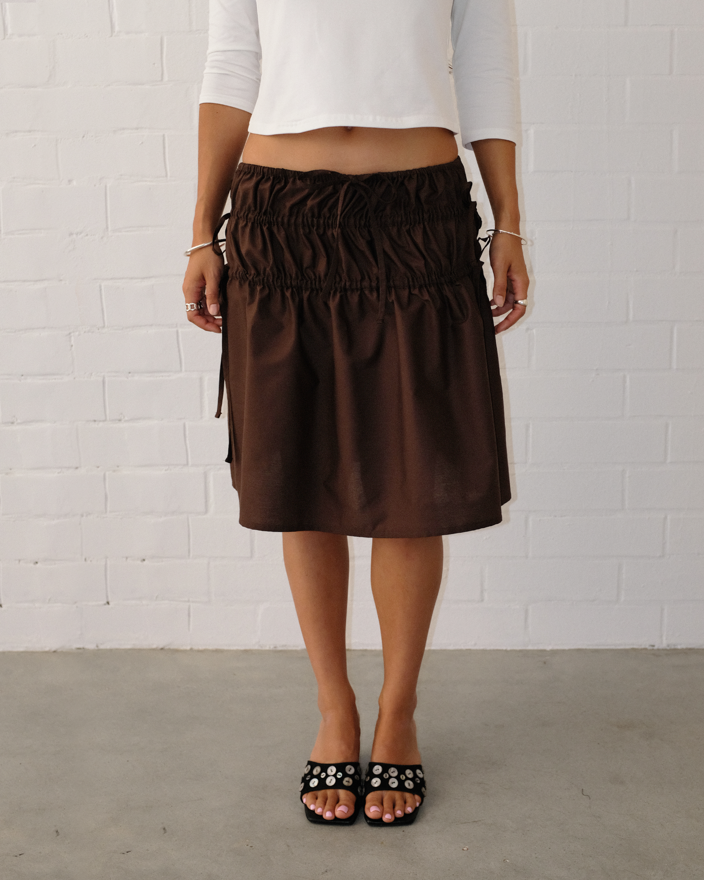 Ruched Midi Skirt - Mocha
