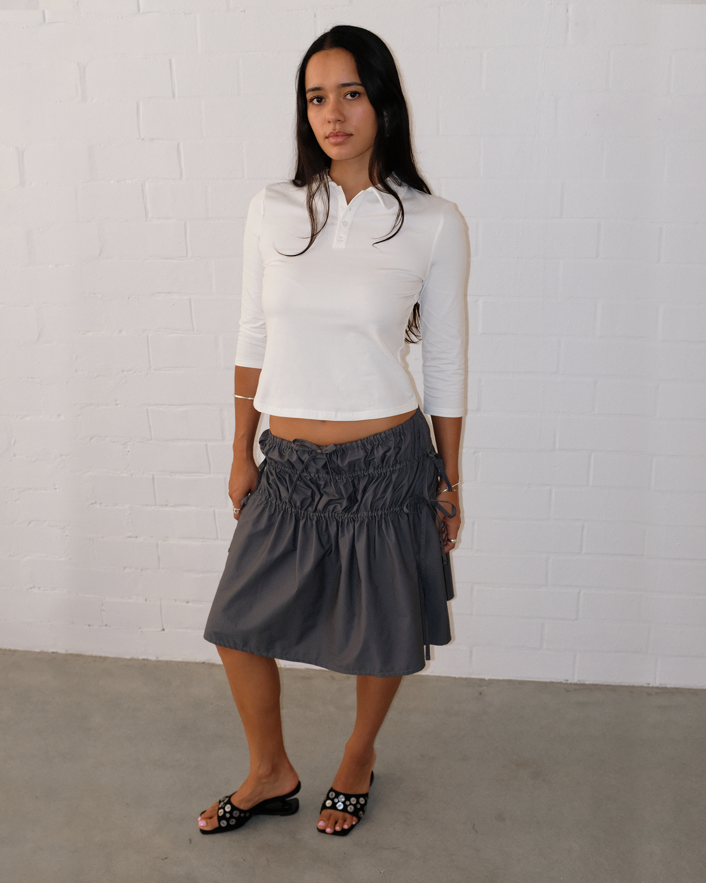 Ruched Midi Skirt ~ Charcoal