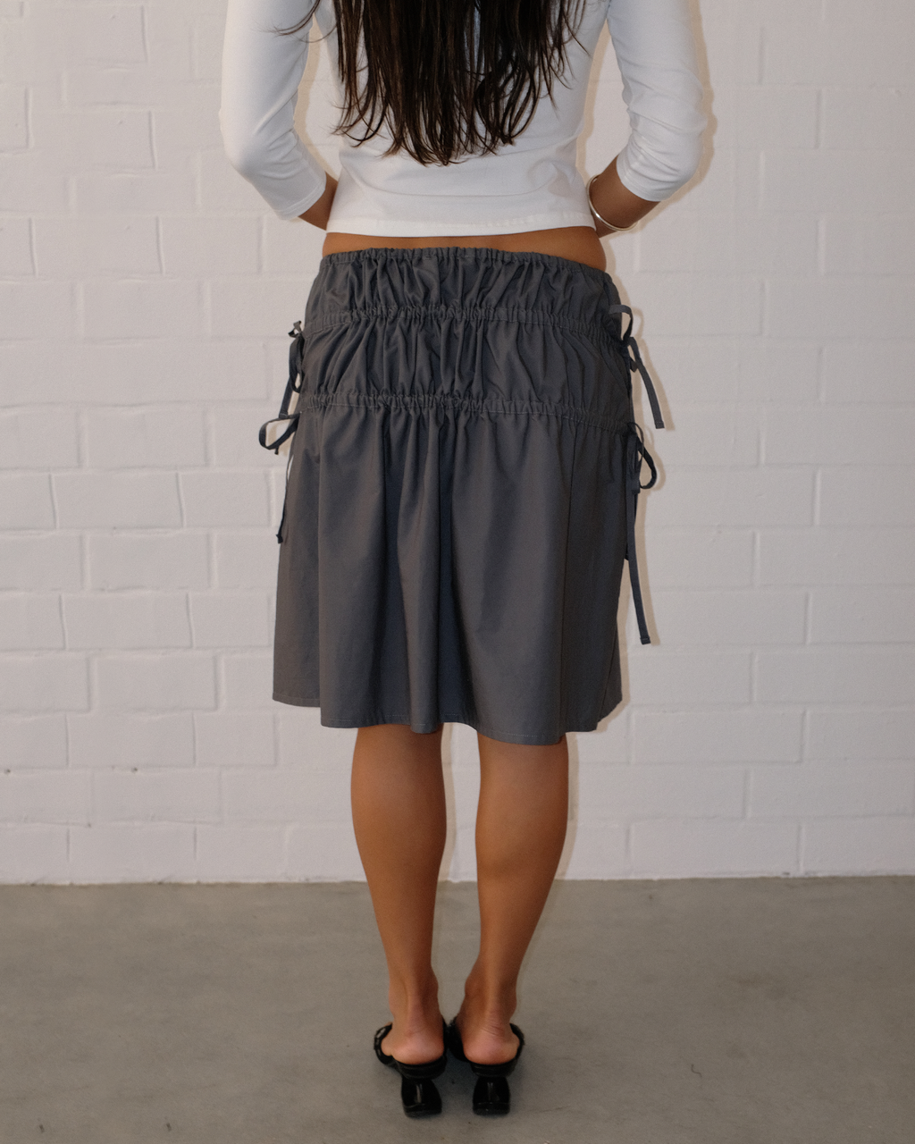 Ruched Midi Skirt ~ Charcoal
