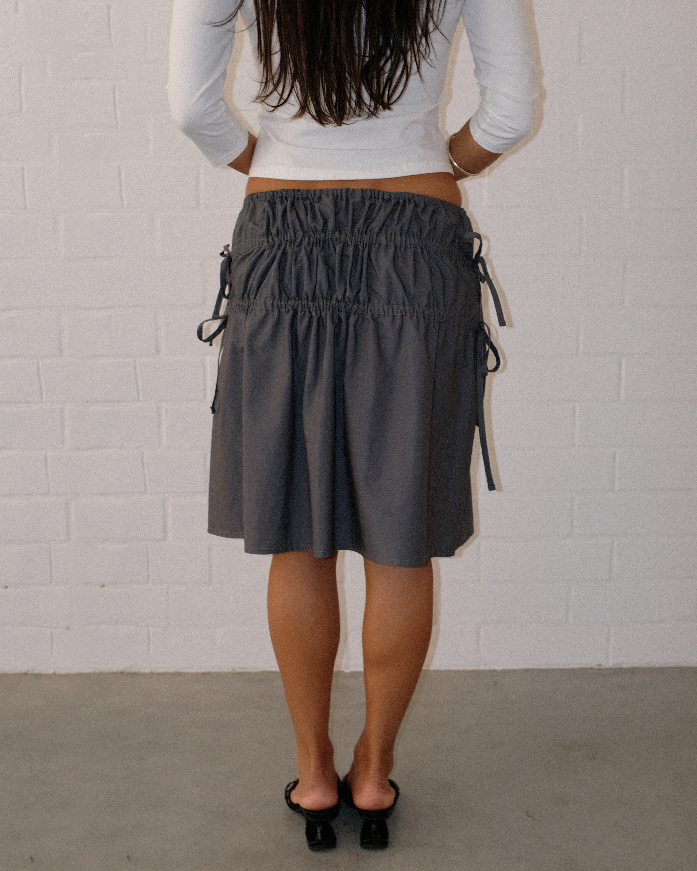 Ruched Midi Skirt ~ Charcoal